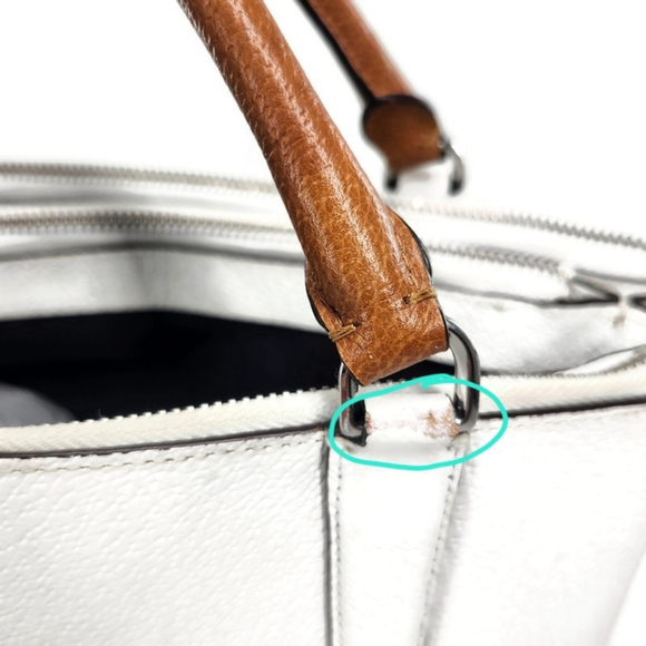 Coach Burough White & Navy Blue Color-Block Leather Rolled Handles Satchel Bag - Picture 14 of 14